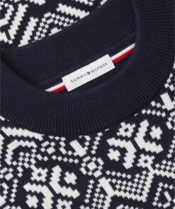 Tommy Hilfiger Fair Isle Relaxed Crew Neck Jumper Navy Blue/ Ivory Petal