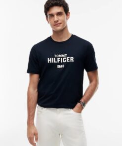 Tommy Hilfiger Contrast Logo Crew Neck Jersey T-Shirt Navy Blue