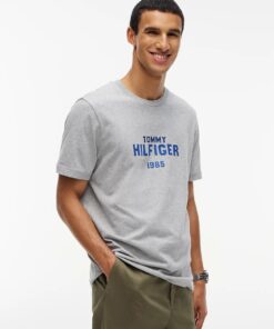 Tommy Hilfiger Contrast Logo Crew Neck Jersey T-Shirt Light Grey Heather
