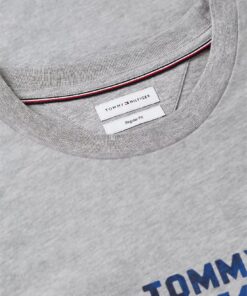 Tommy Hilfiger Contrast Logo Crew Neck Jersey T-Shirt Light Grey Heather
