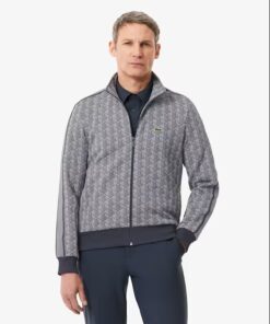 Lacoste Paris Zip Up Jacquard Track Jacket Light Grey / Dark Grey
