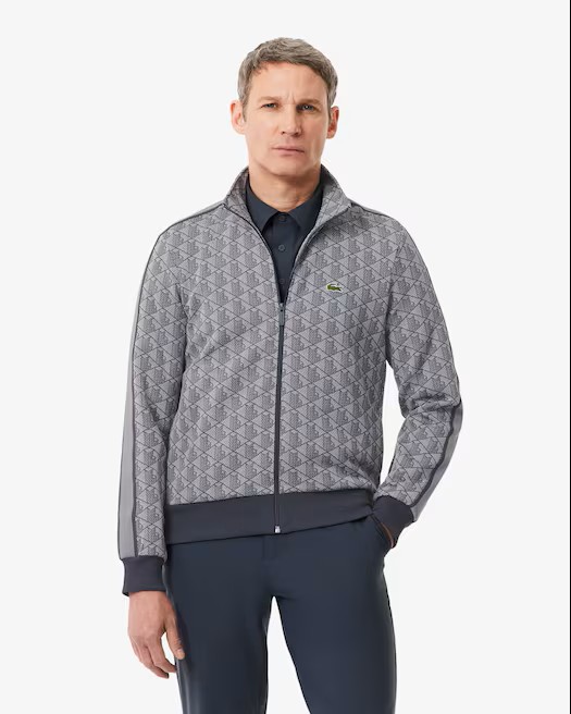 Lacoste Paris Zip Up Jacquard Track Jacket Light Grey / Dark Grey