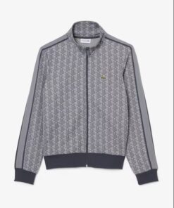 Lacoste Paris Zip Up Jacquard Track Jacket Light Grey / Dark Grey