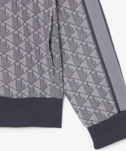 Lacoste Paris Zip Up Jacquard Track Jacket Light Grey / Dark Grey